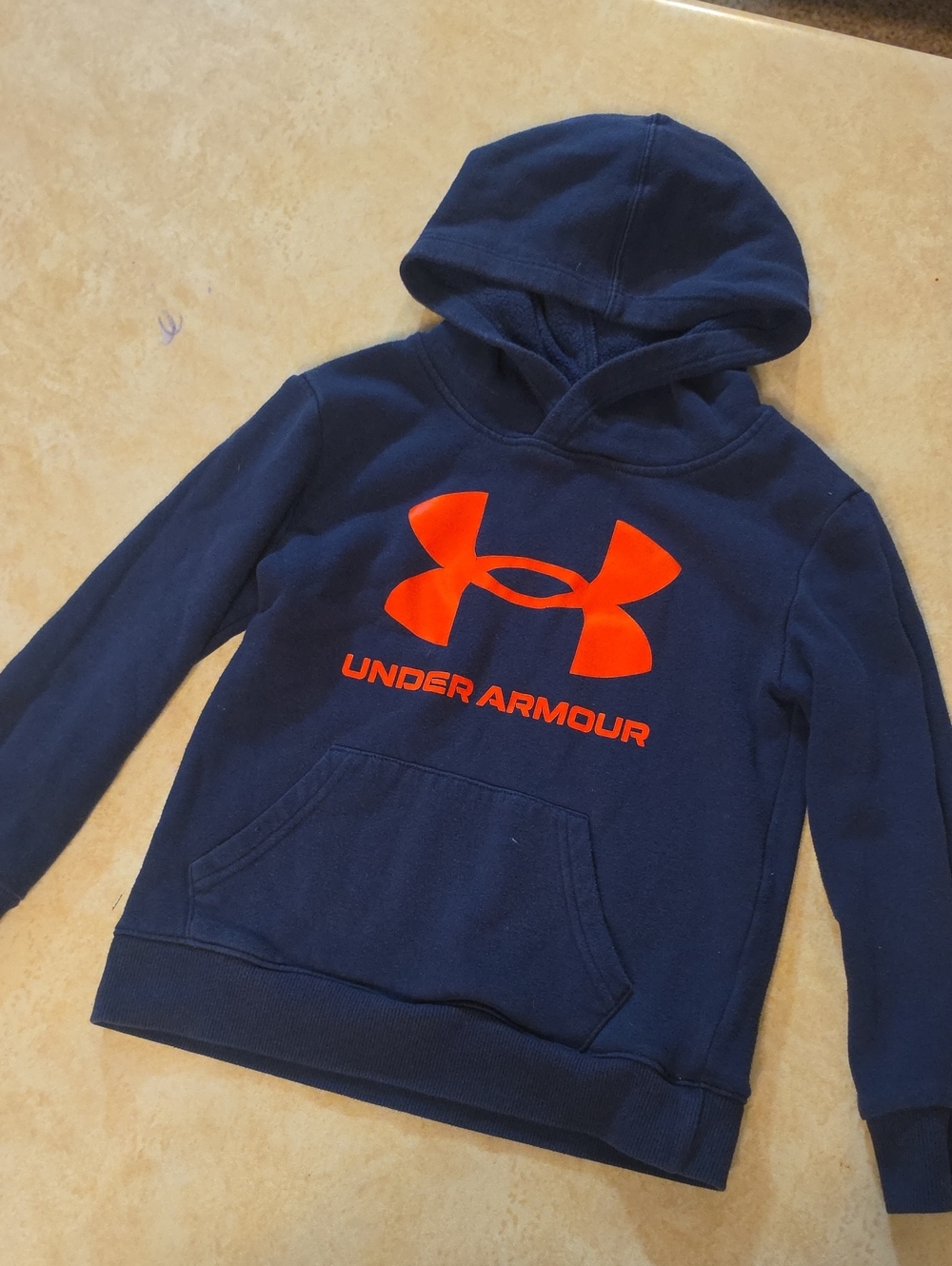 Under Armour Kids Navy Hoodie with Bright Orange Logo